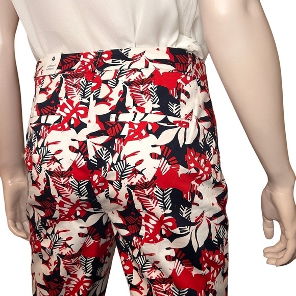 Reitmans Capri Pants Cotton Floral Colourful Bold Print Pockets Red Navy Cropped - Picture 4 of 8